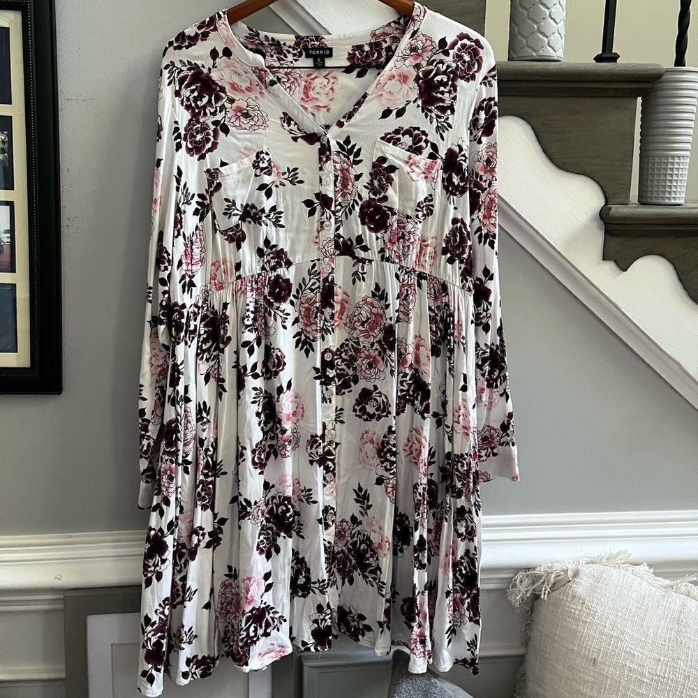 Torrid Floral Print Long Sleeve Mini Shirt Dress sz 0 or US 12 EUC